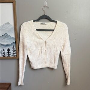 Abercrombie & Fitch Cream Fuzzy Cardigan